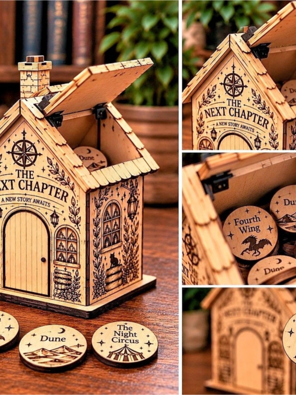 Wooden Book-Themed Birdhouse Decor